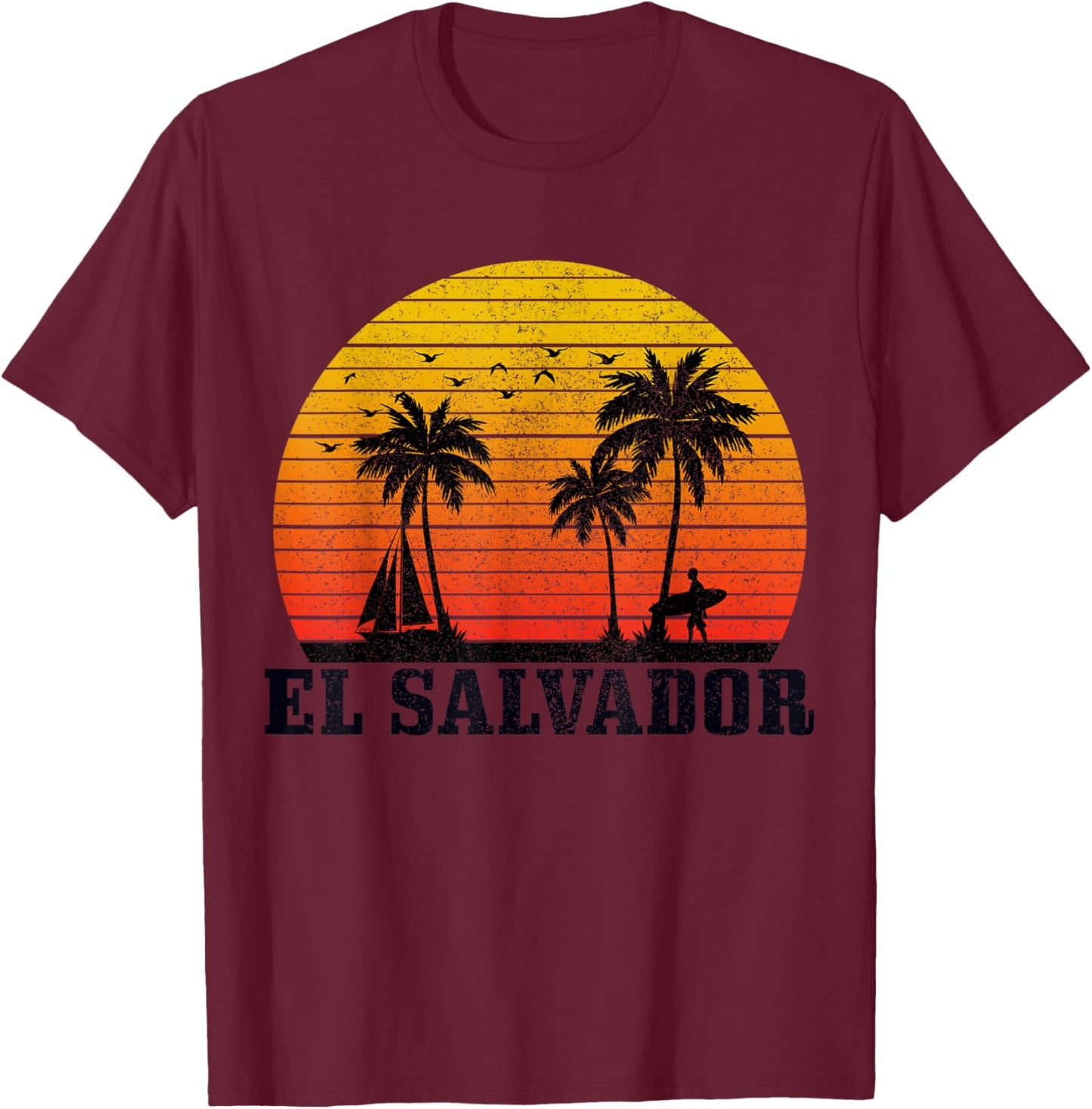 El Salvador Surfer Vintage Caribbean Souvenir T-Shirt - T-Shirt | Maroon