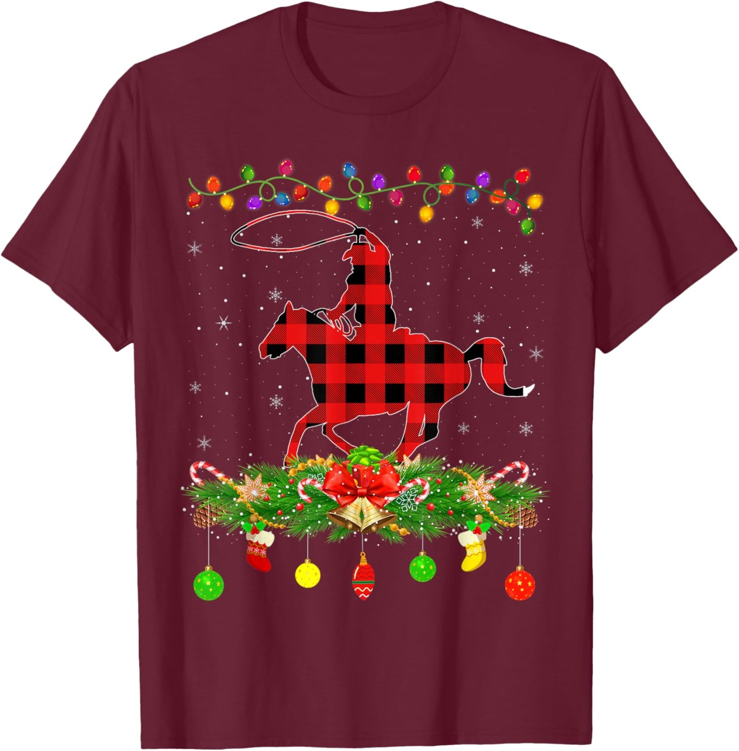 Funny Matching Buffalo Plaid Rodeo Sports Christmas Pajama T-Shirt - T-Shirt | Maroon