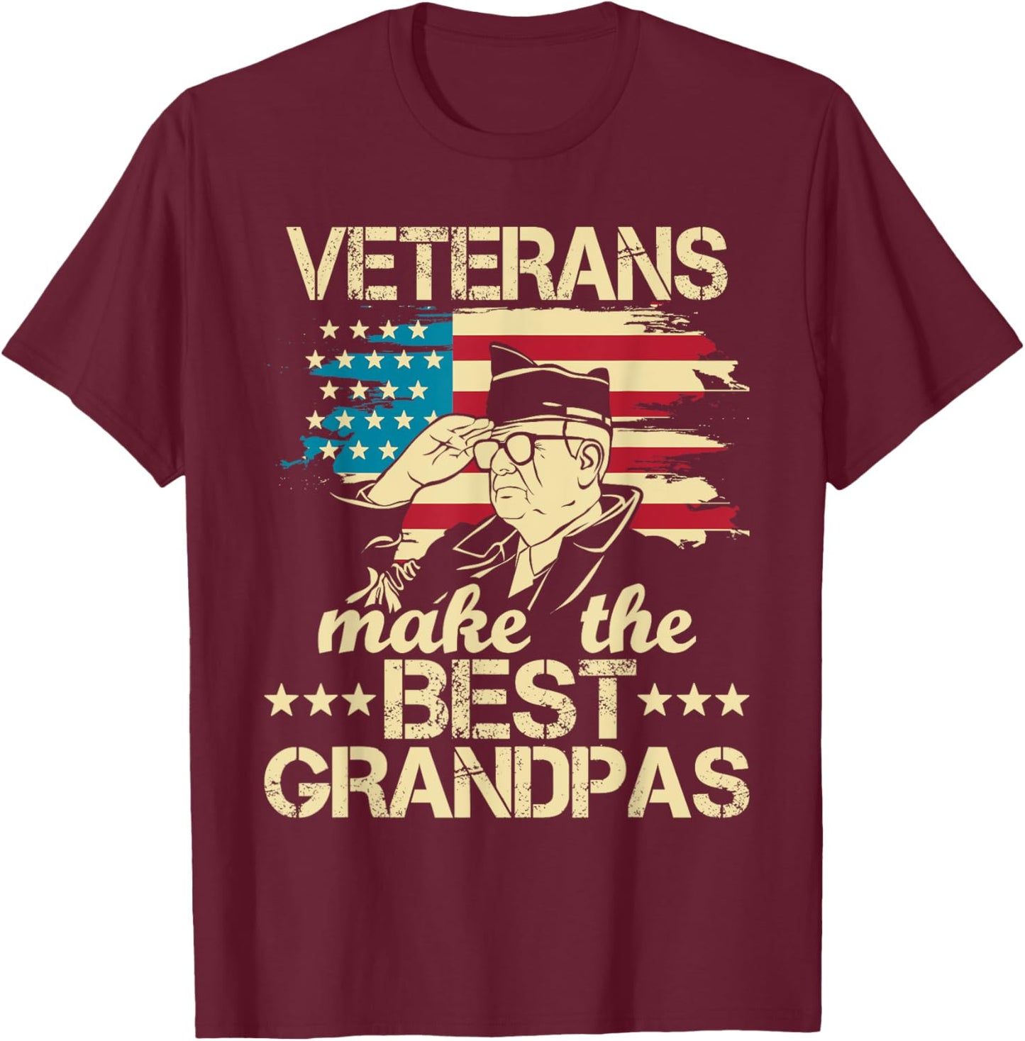 Veterans Make The Best Grandpas - Patriotic US Veteran T-Shirt - T-Shirt | Maroon