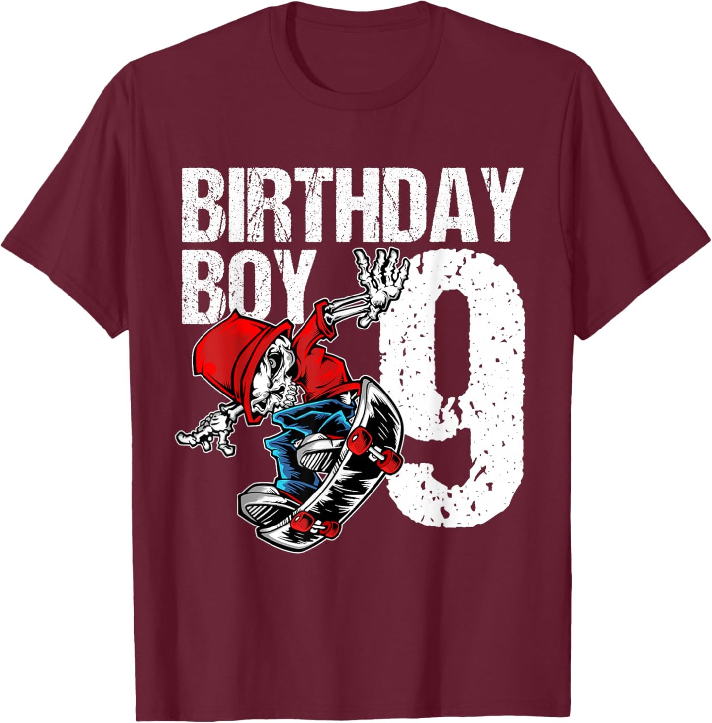 9 Year Old Skateboard Birthday Skateboarding Skate 9th Gift T-Shirt - T-Shirt | Maroon