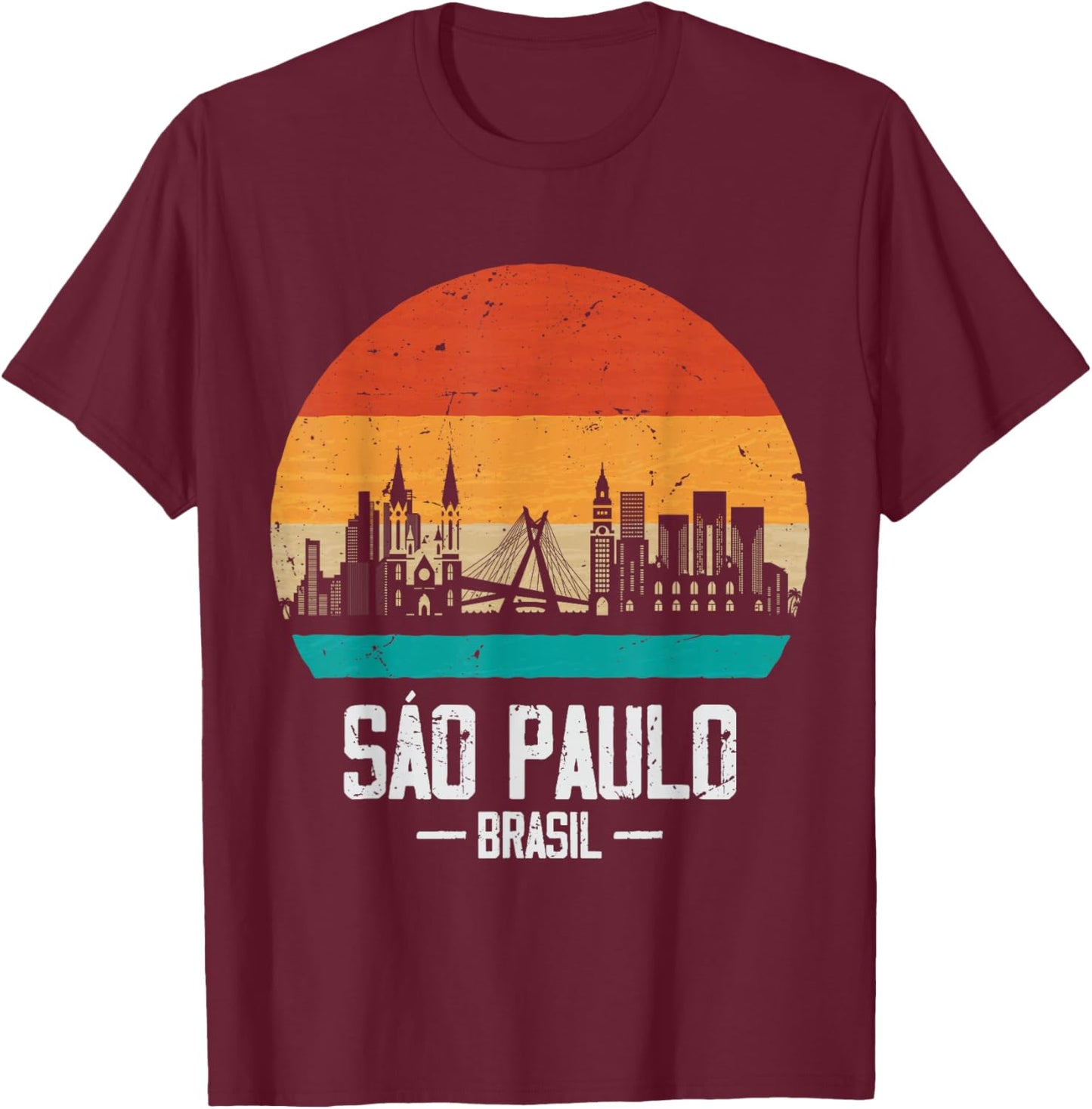 Sao Paulo Brasil Retro Vintage Sunset Skyline Sao Paulo T-Shirt - T-Shirt | Maroon