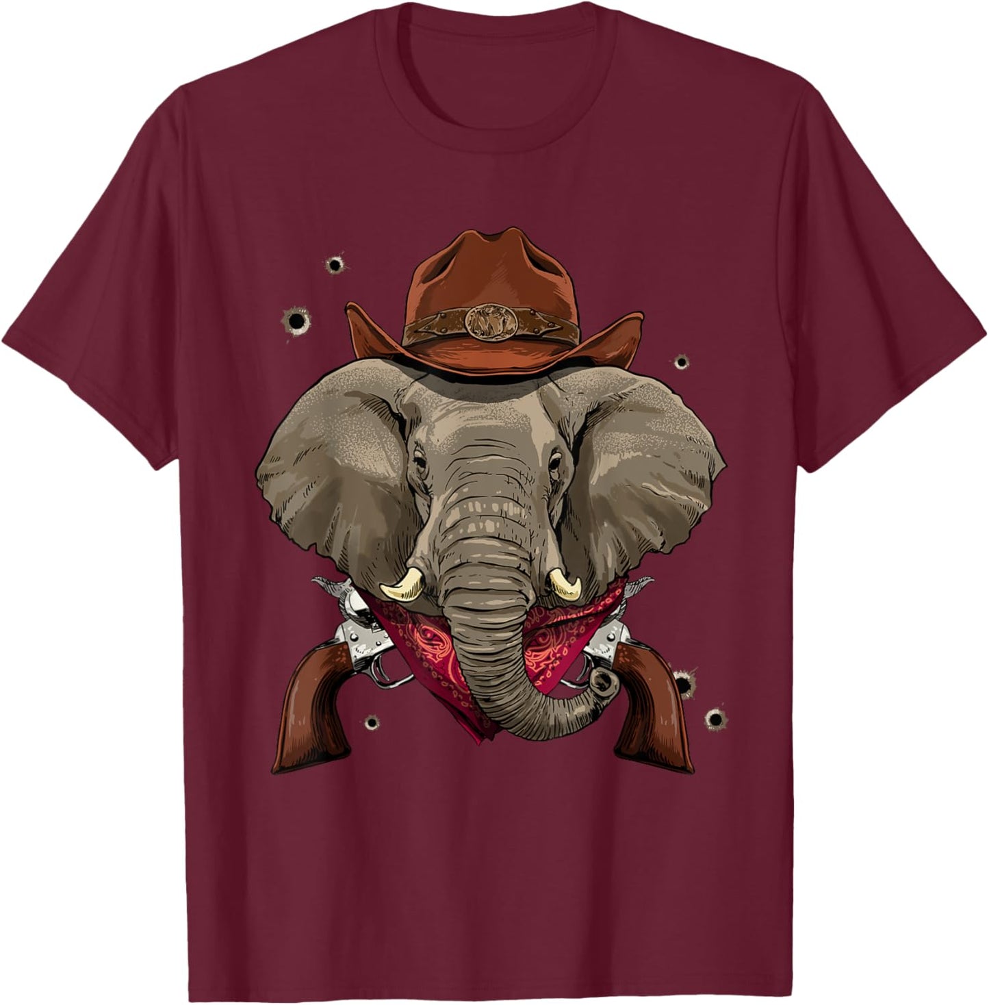 Cowboy Elephant Western Rodeo Cowboy Hat and Bandana T-Shirt - T-Shirt | Maroon