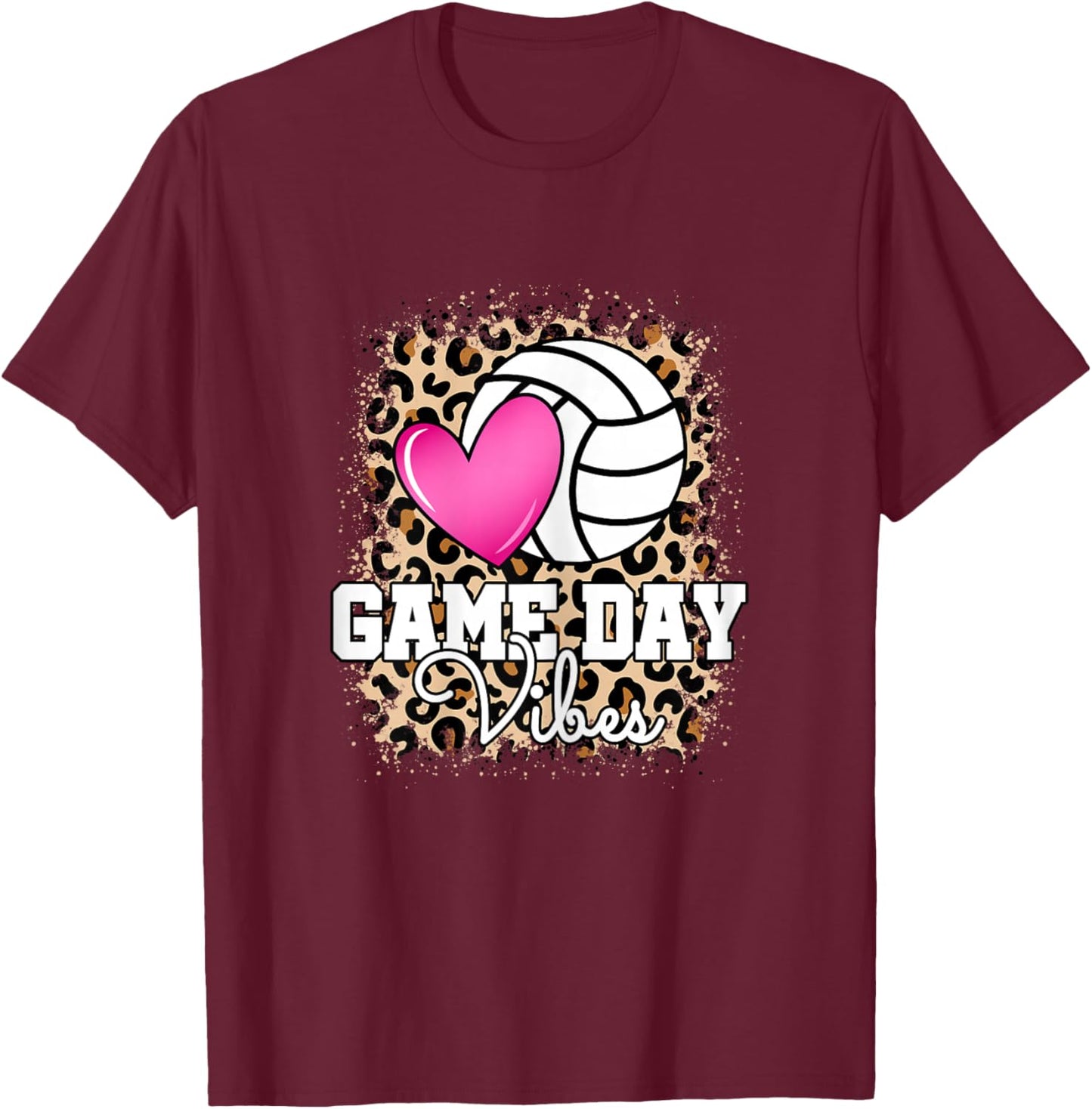 Game Day Volleyball Leopard Women Girls Volleyball T-Shirt - T-Shirt | Maroon