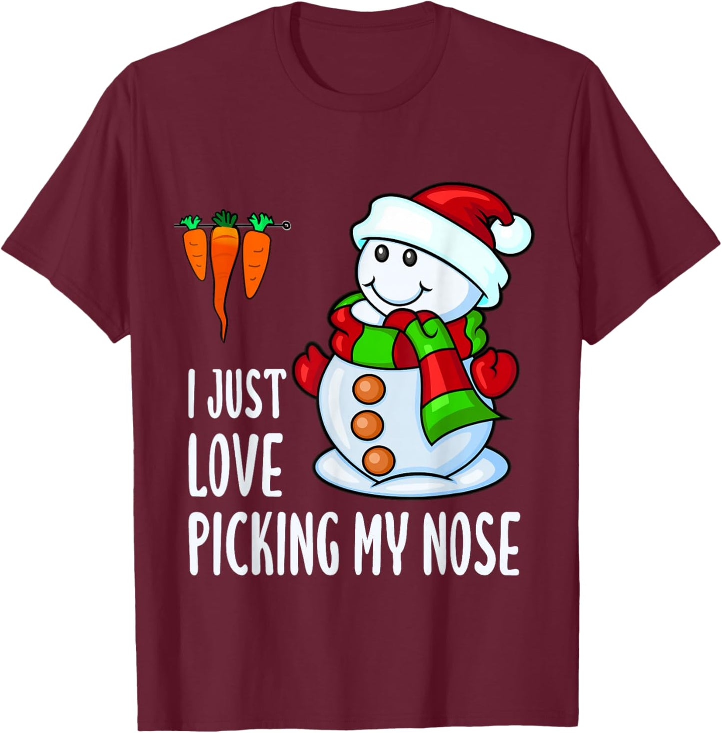 Snowman Picking Nose. Funny Christmas Pun. Boys Men Xmas T-Shirt - T-Shirt | Maroon