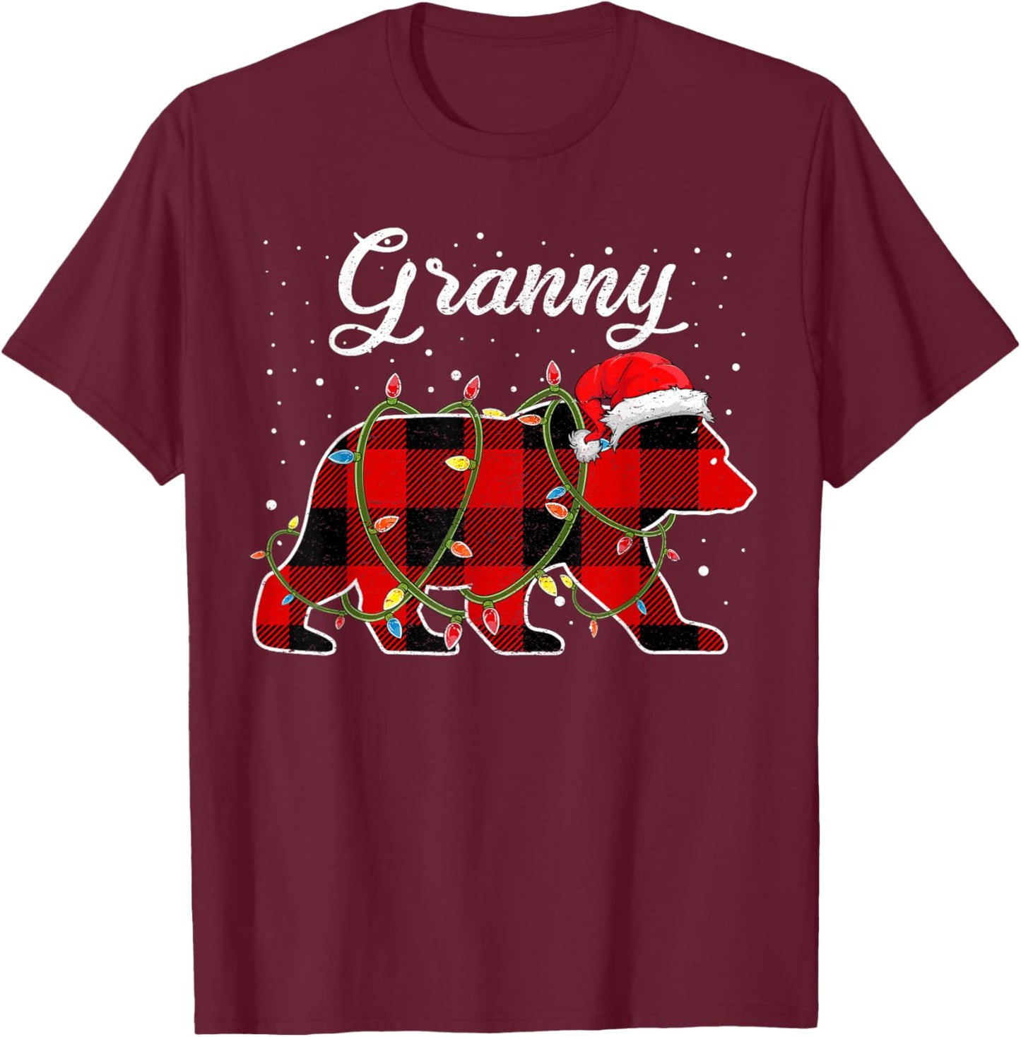 Granny Bear Shirt, Red Buffalo Plaid Grandma Bear Pajama T-Shirt - T-Shirt | Maroon