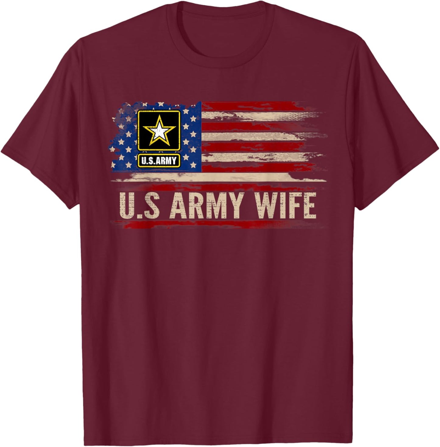 Vintage U.S Army Wife With American Flag Veteran Gift T-Shirt - T-Shirt | Maroon