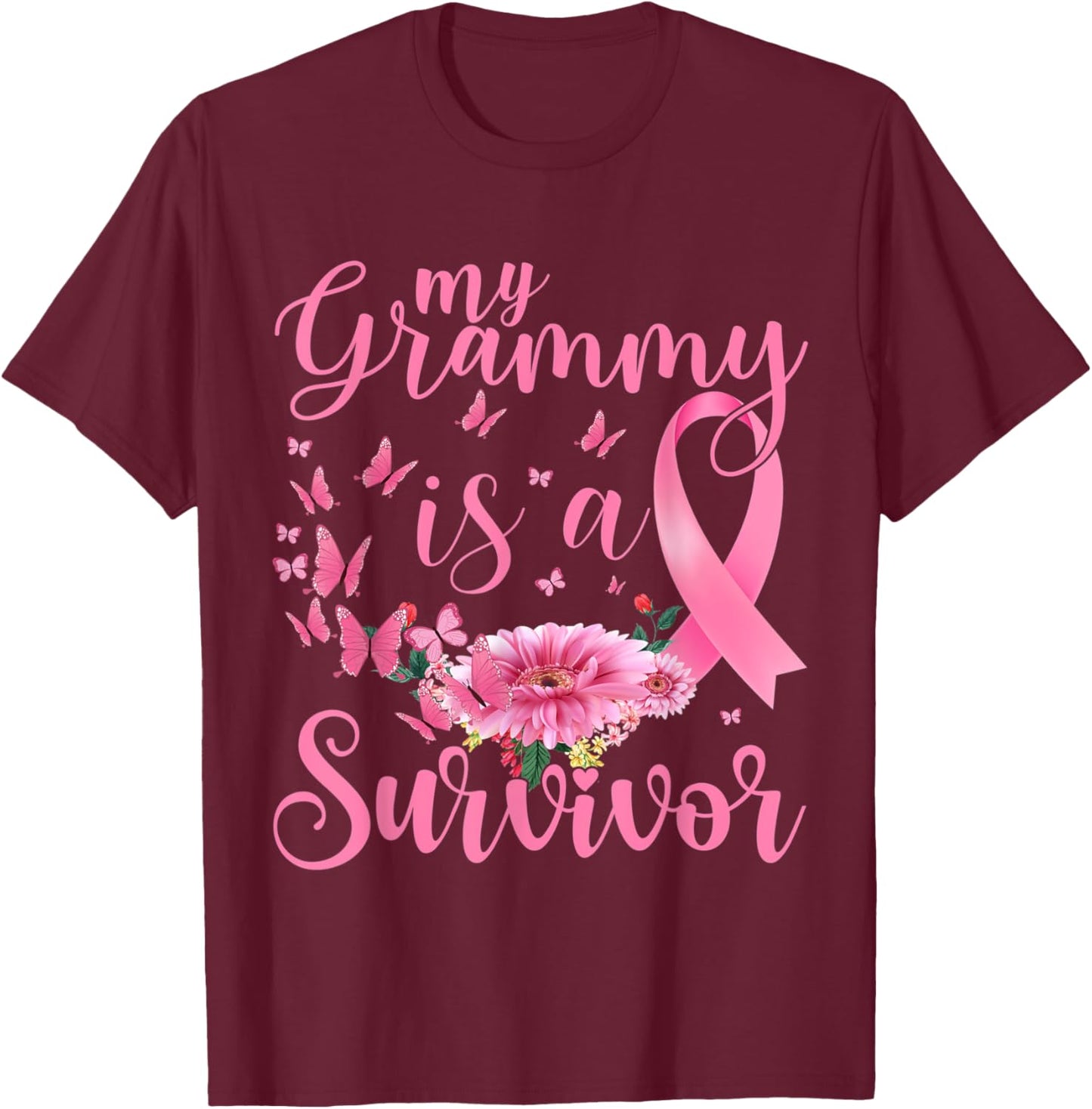 Breast Cancer Awareness Support My Grammy Is A Survivor T-Shirt - T-Shirt | Maroon