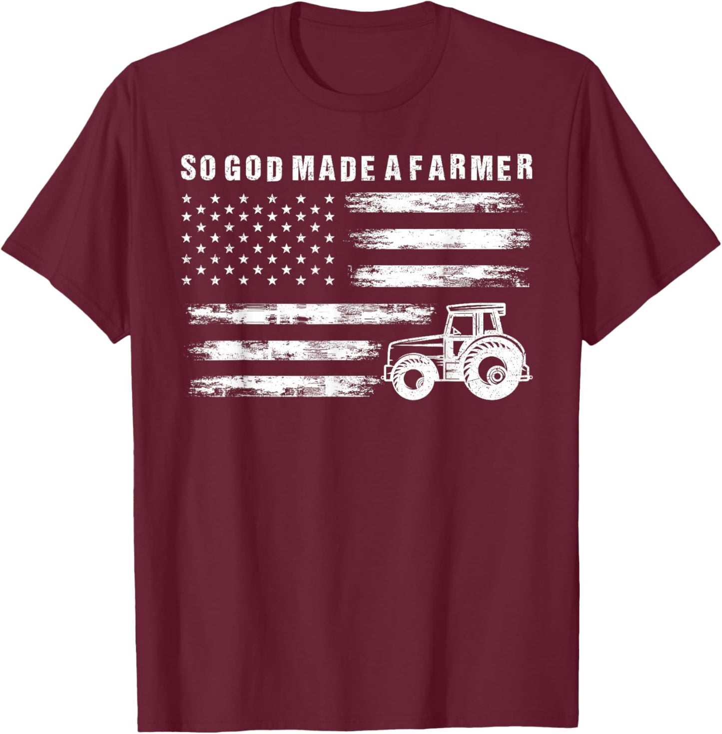 So God Made A Farmer Retro American Flag Tractor T-Shirt - T-Shirt | Maroon
