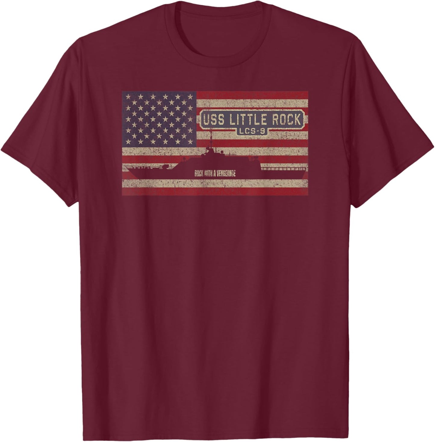 USS Little Rock LCS-9 Littoral Combat Ship USA American Flag Kids Men T-Shirt - T-Shirt | Maroon