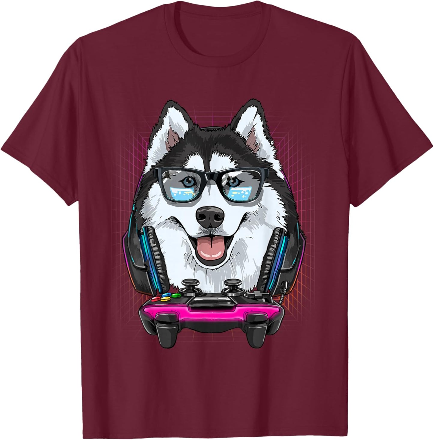 Siberian Husky Dog Gamer Computer Video Gamer Husky Lover T-Shirt - T-Shirt | Maroon