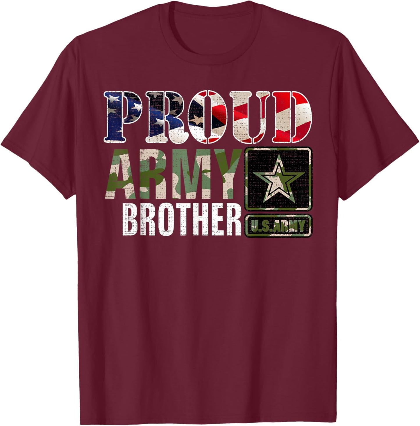 Vintage Proud Army Brother Camo With American Flag Gift T-Shirt - T-Shirt | Maroon