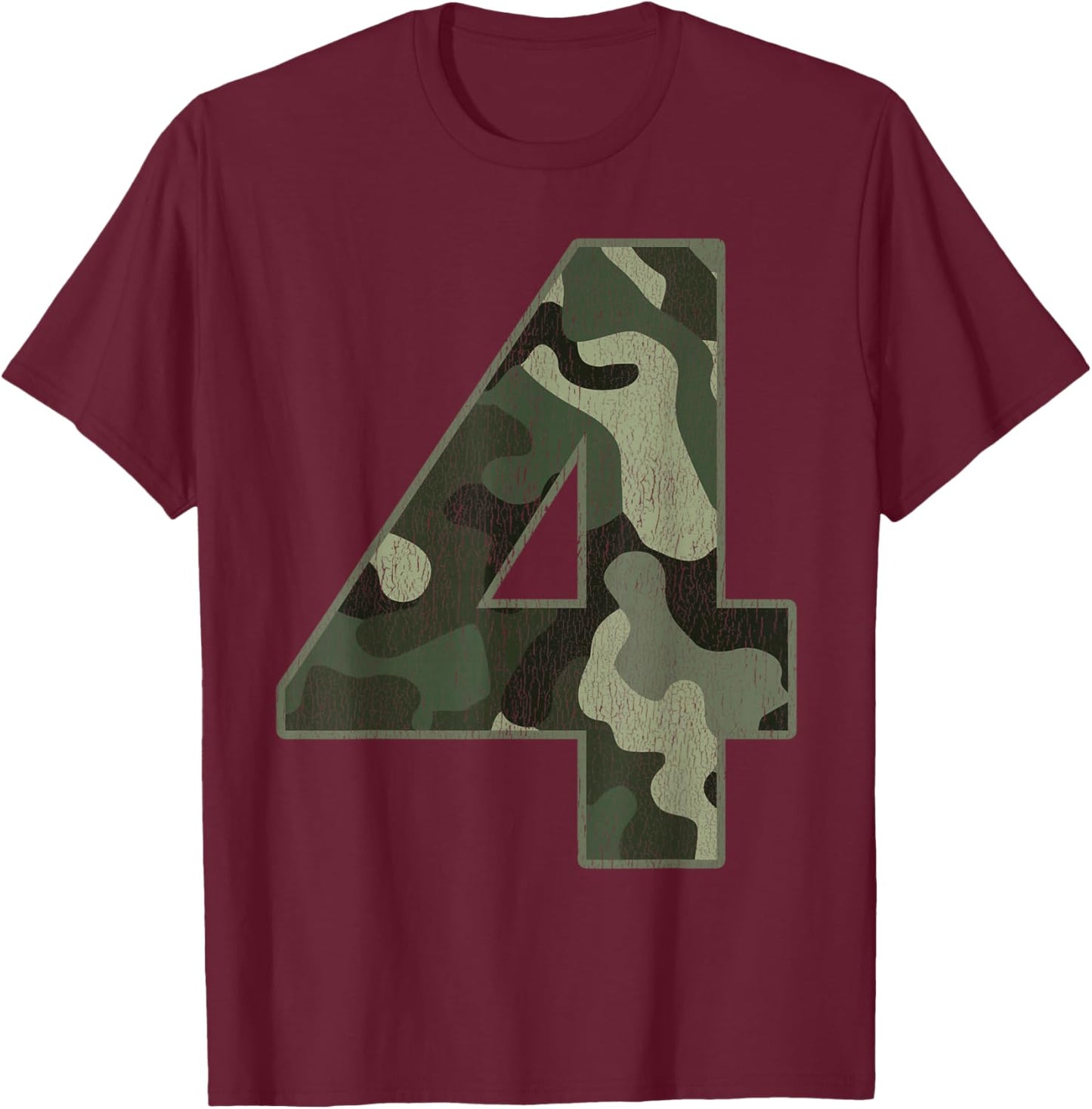 4th Birthday Army Birthday Party 4 Years Old Camo Number 4 T-Shirt - T-Shirt | Maroon