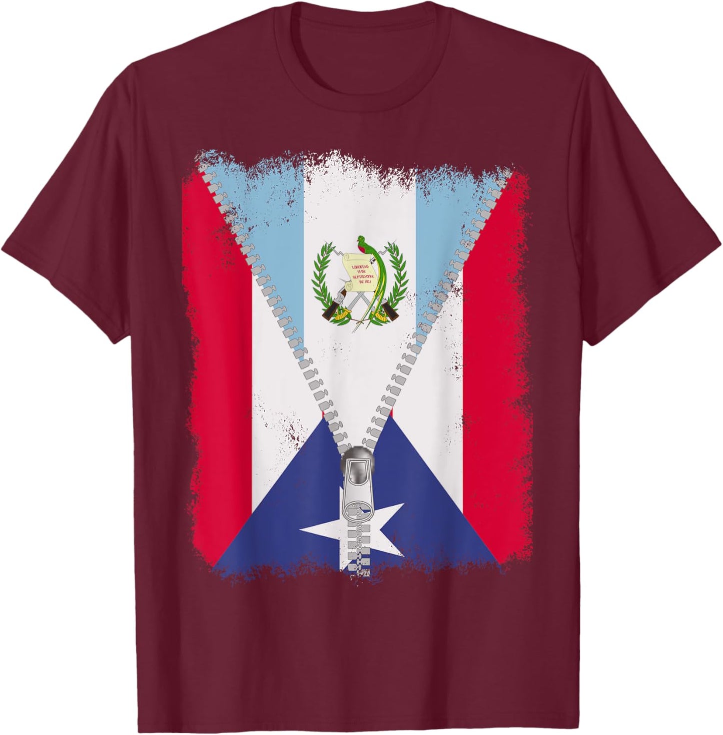 Puerto Rico Flag Guatemalan zip T-Shirt - T-Shirt | Maroon
