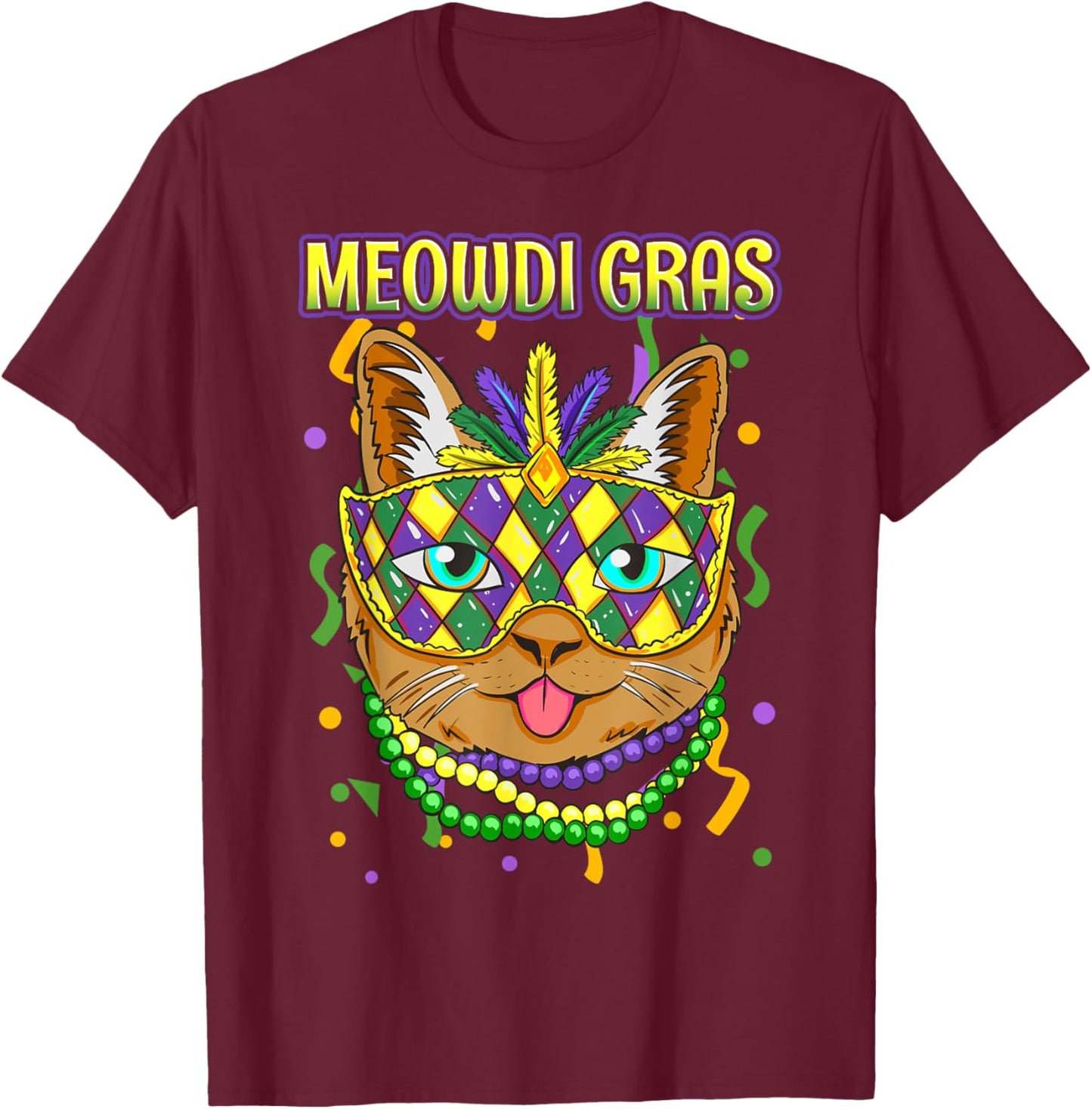 Meowdi Gras Mardi Gras Cat Lover New Orleans Louisiana USA Men Women Girls Kids T-Shirt - T-Shirt | Maroon