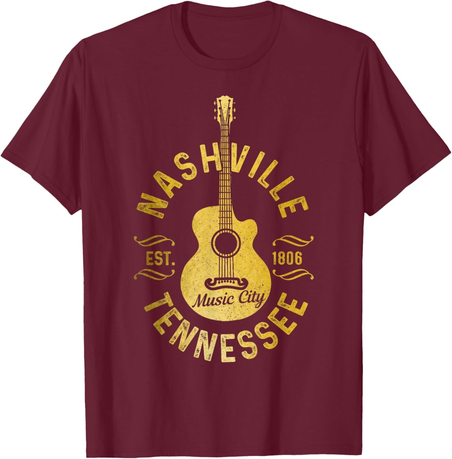 Nashville Tennessee Country Music City Guitar Vintage Nash T-Shirt - T-Shirt | Maroon
