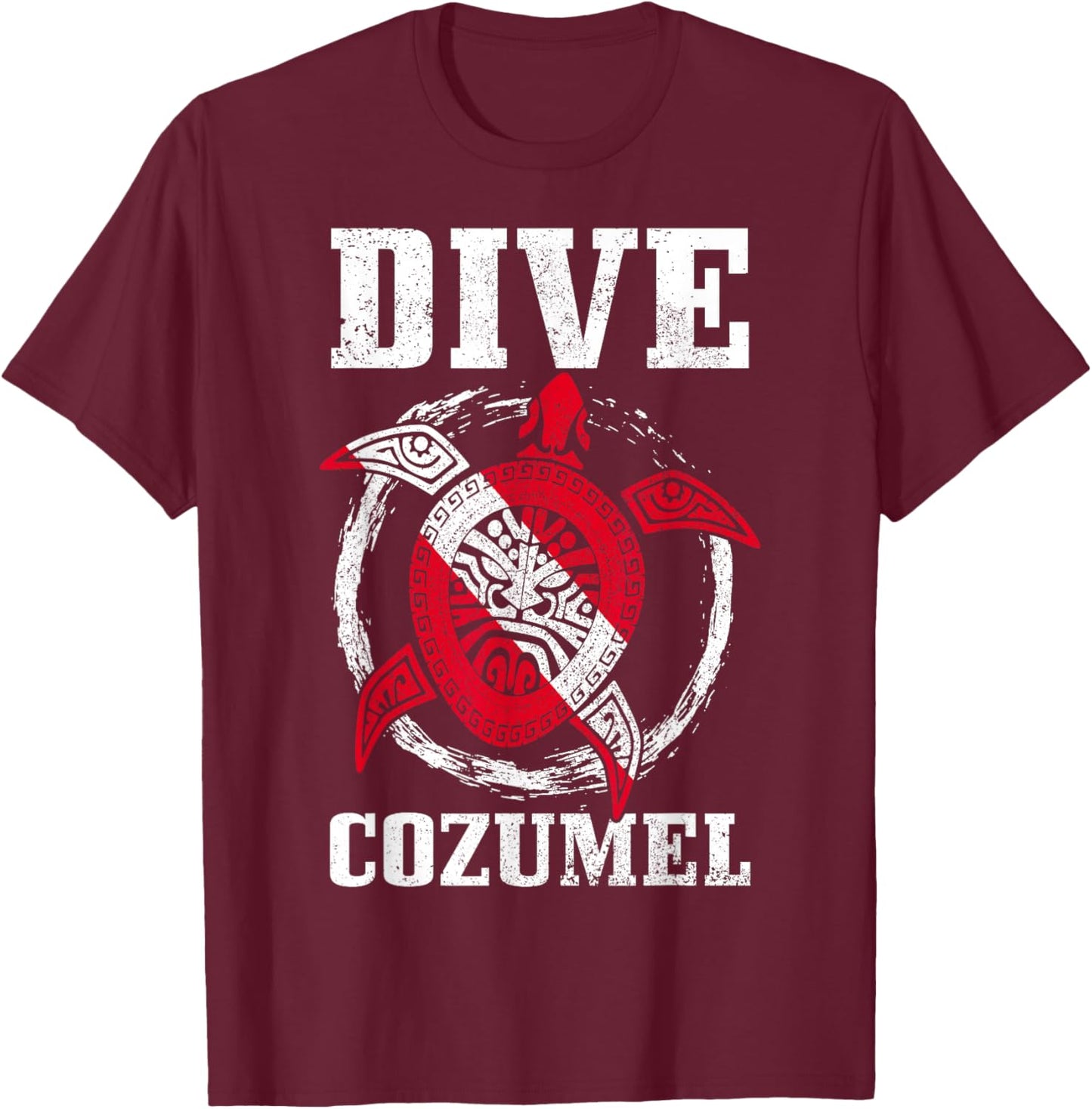 Cozumel Mexico Sea Turtle Diving Flag T-Shirt - T-Shirt | Maroon