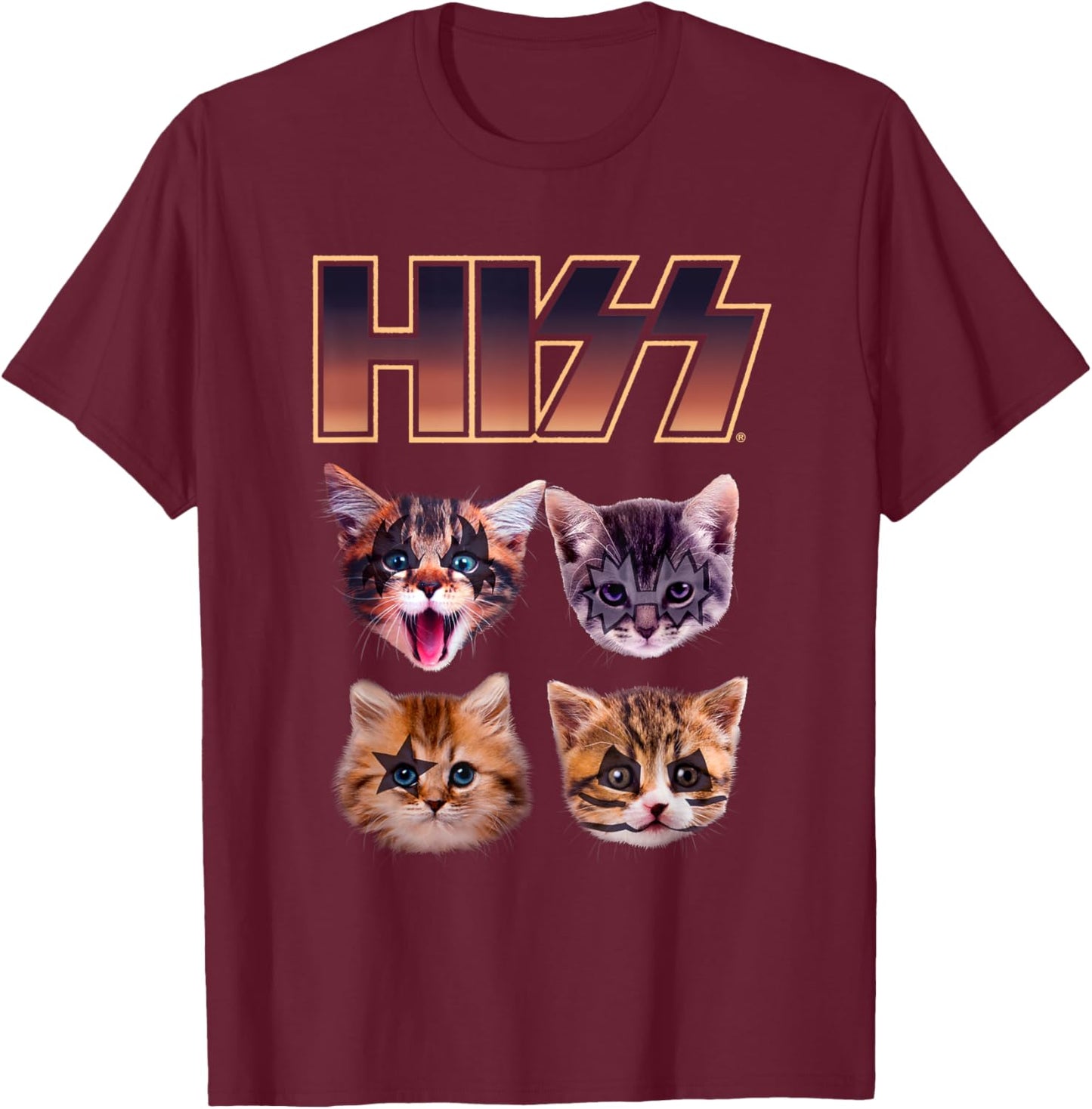 HISS Cat Funny Cats Lover Kittens Rock Music Cat Hiss Men Women Kids T-Shirt - T-Shirt | Maroon