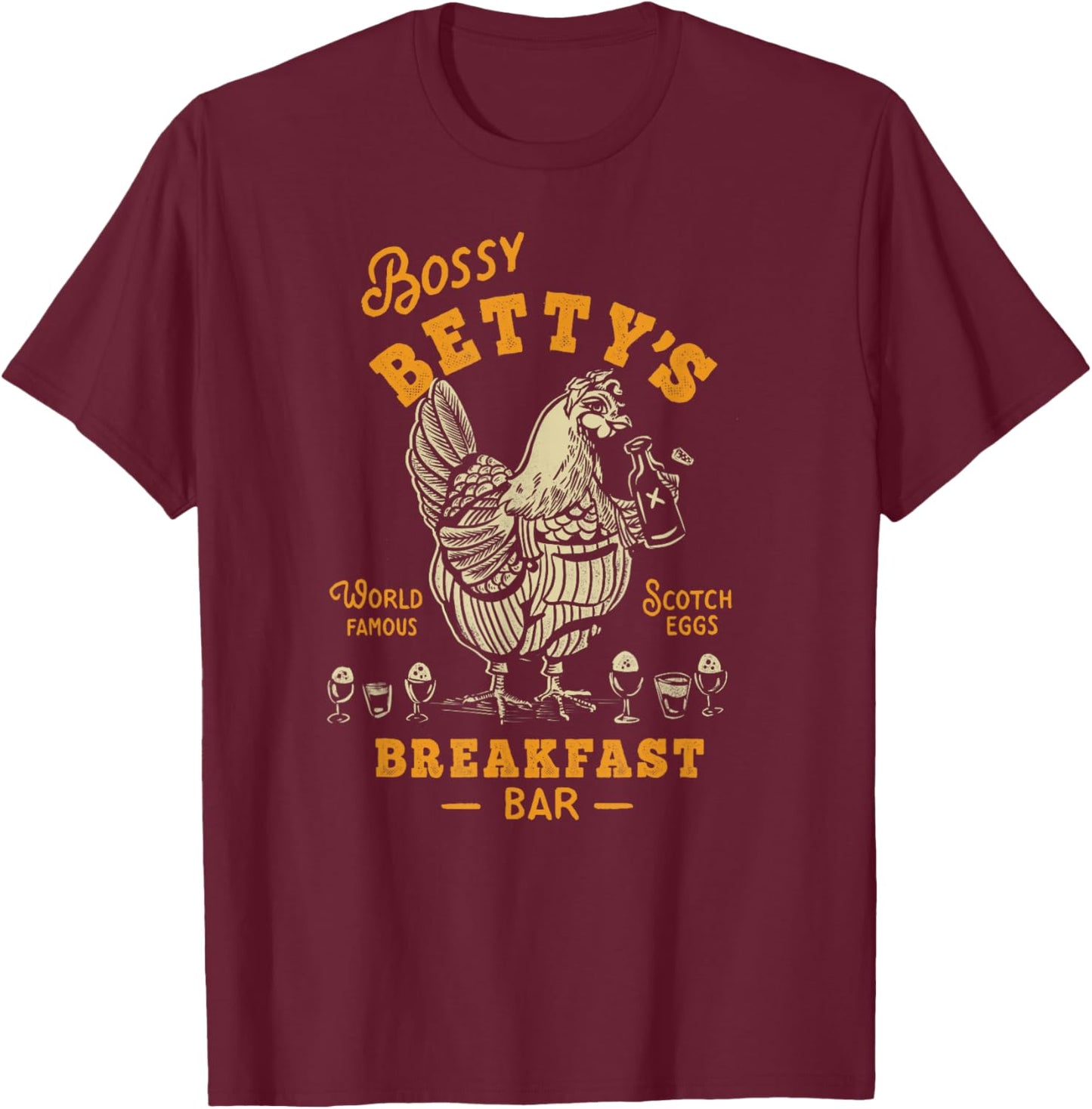 Bossy Betty's Breakfast Bar: World Famous Scotch Eggs Travel T-Shirt - T-Shirt | Maroon
