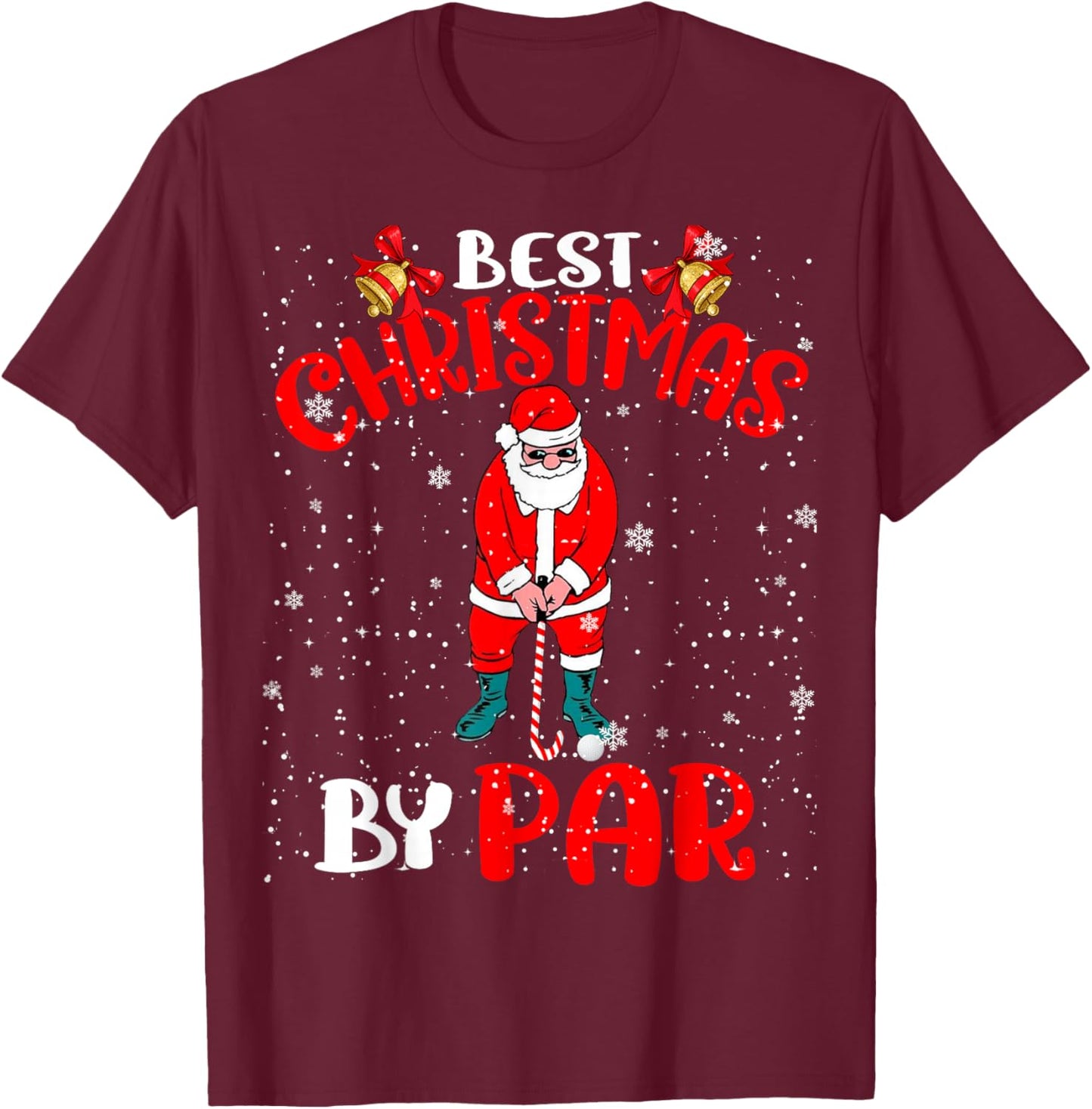 Best Christmas By Par Funny Christmas Santa Golf Player T-Shirt - T-Shirt | Maroon