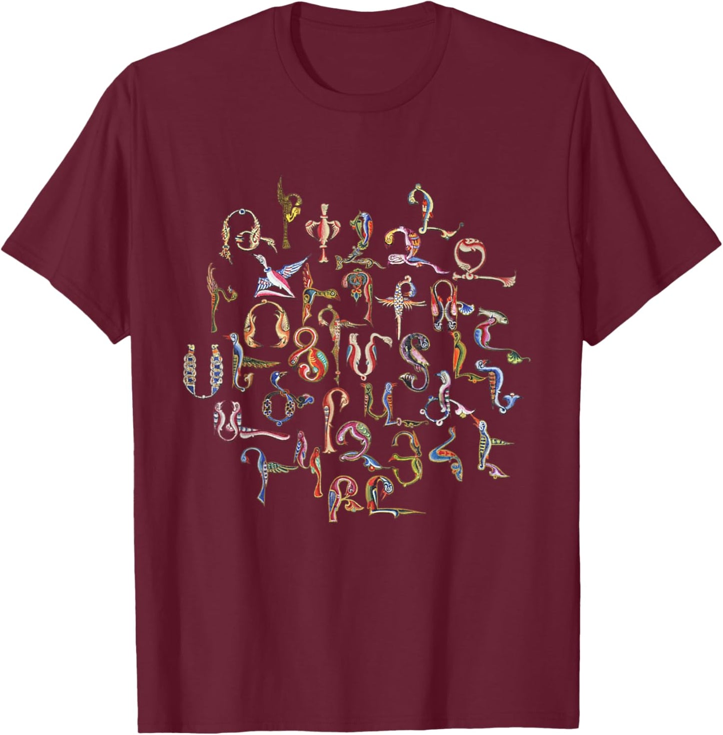 Armenian Alphabet Birds Armenia Symbols T-Shirt - T-Shirt | Maroon