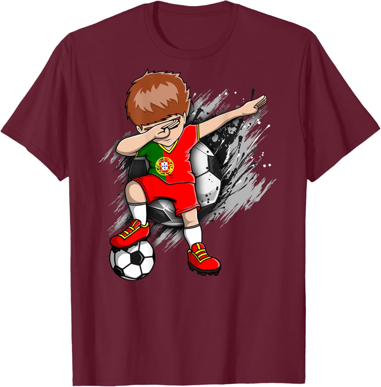 Dabbing Soccer Boy Portugal Jersey Portuguese Football Lover T-Shirt - T-Shirt | Maroon