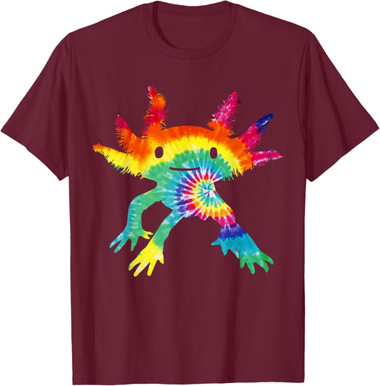 Cute Tie-Dye Axolotl Shirt Kids Boy Girl Salamander Axolotl T-Shirt - T-Shirt | Maroon