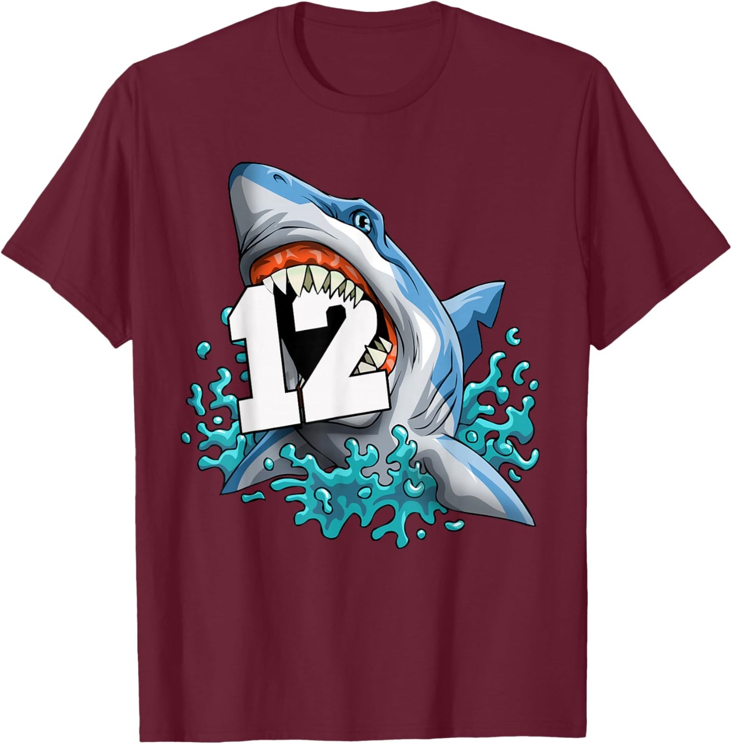 Kids Shark 12th Birthday Boy Funny Shark 12 yrs Old Birthday T-Shirt - T-Shirt | Maroon