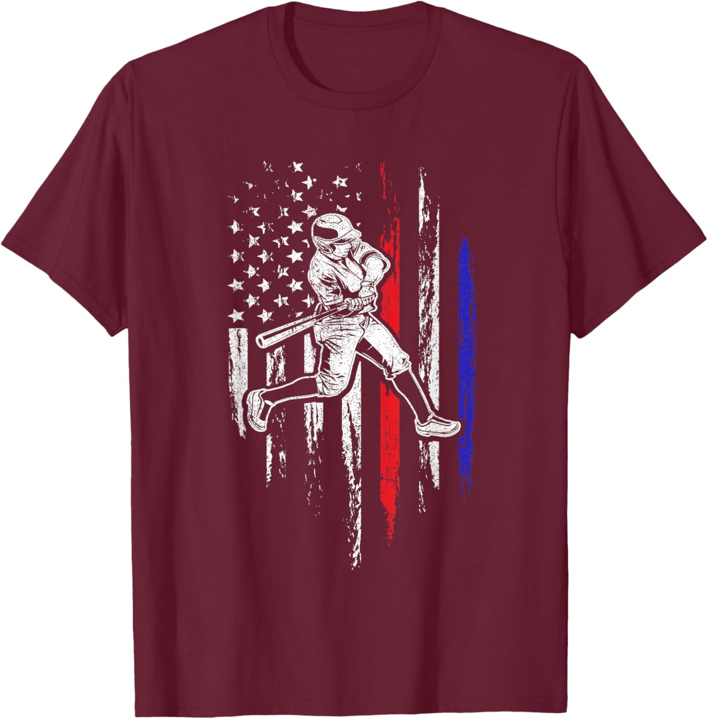 Baseball American Flag Batter Hitting USA 4th of July Gift T-Shirt - T-Shirt | Maroon
