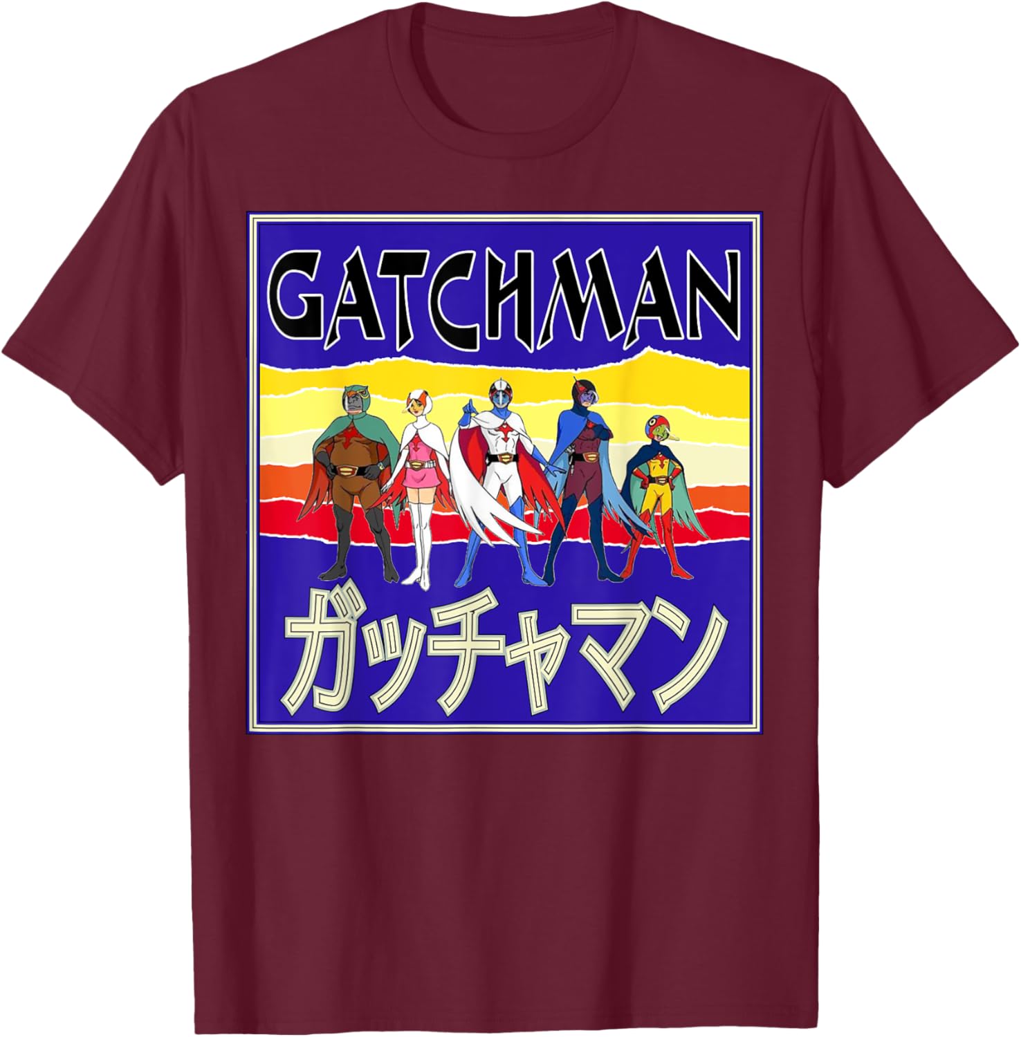 Battle of the Planets Gatchaman G Force Retro Cover T-Shirt - T-Shirt | Maroon