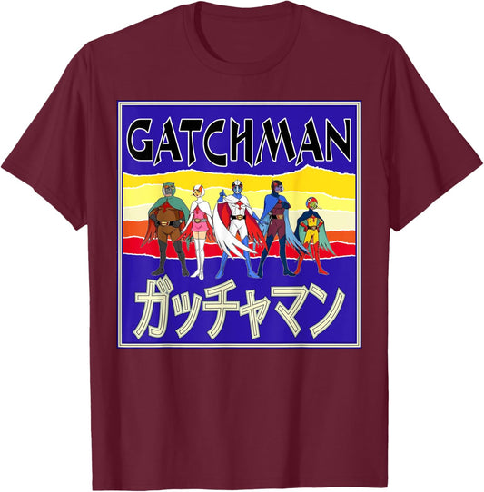 Battle of the Planets Gatchaman G Force Retro Cover T-Shirt - T-Shirt | Maroon