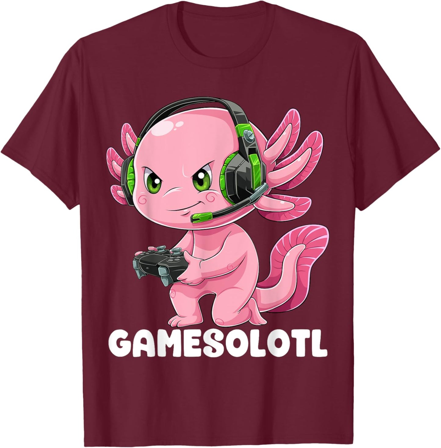 Gamer Axolotl Shirt Gamesolotl Fish Gaming Video Gamer Anime T-Shirt - T-Shirt | Maroon