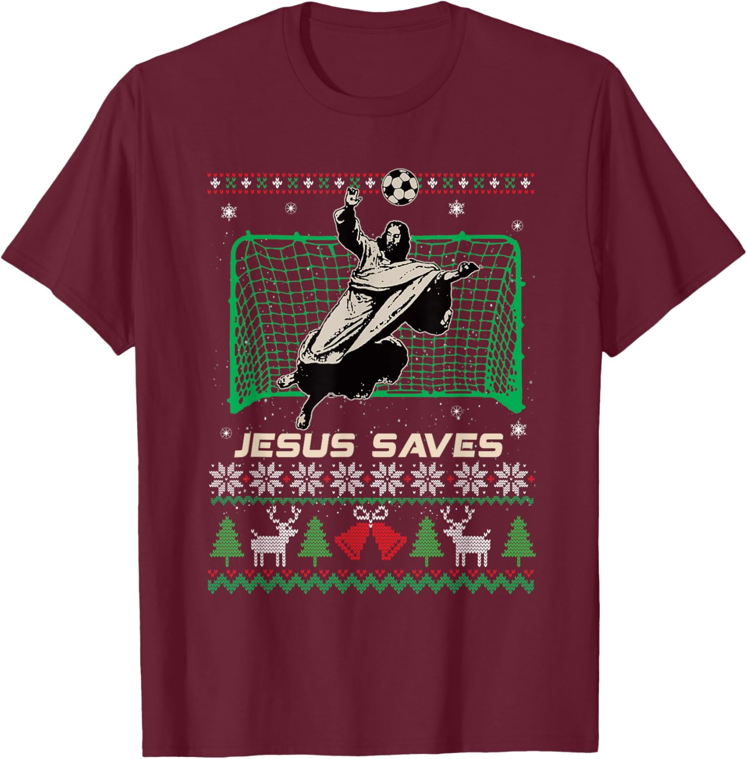 Jesus Saves, Ugly Christmas Sweater, Jesus Keeper T-Shirt - T-Shirt | Maroon