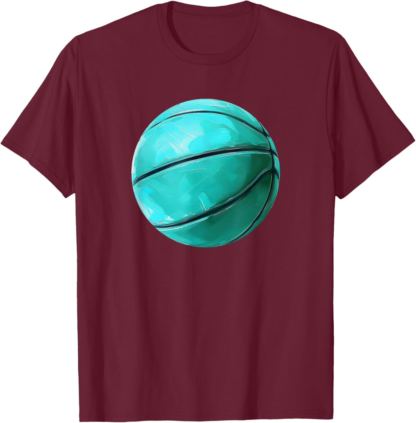 Basketball Ball Sports Teal Turquoise Black T-Shirt - T-Shirt | Maroon