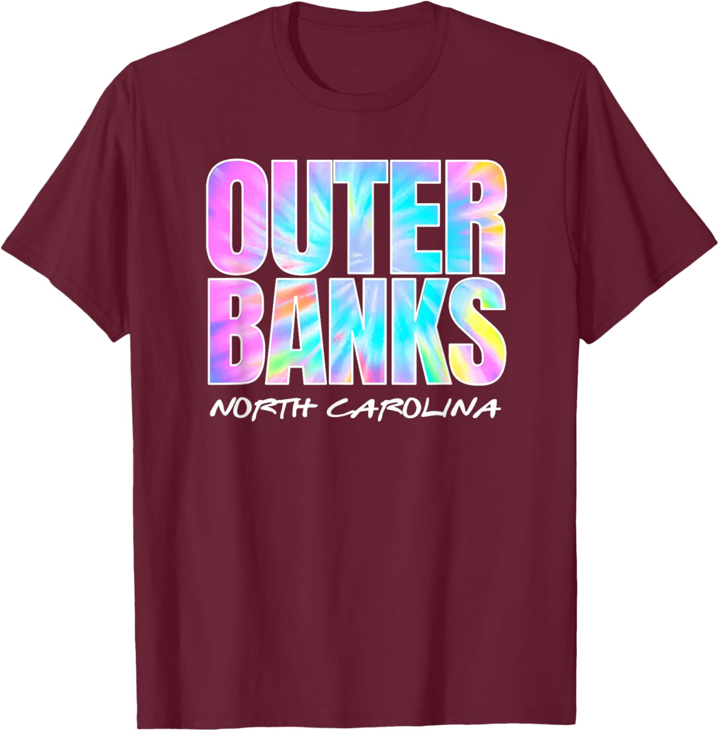 Vintage Outer Banks NC OBX Retro Tie Dye Graphic Souvenir T-Shirt - T-Shirt | Maroon