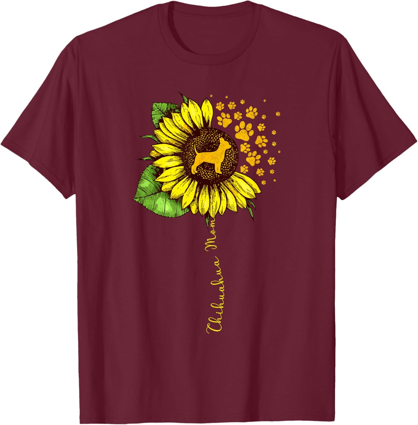 Funny Chihuahua Mom Sunflower Mother's Day Chiwawa Dog Lover T-Shirt - T-Shirt | Maroon