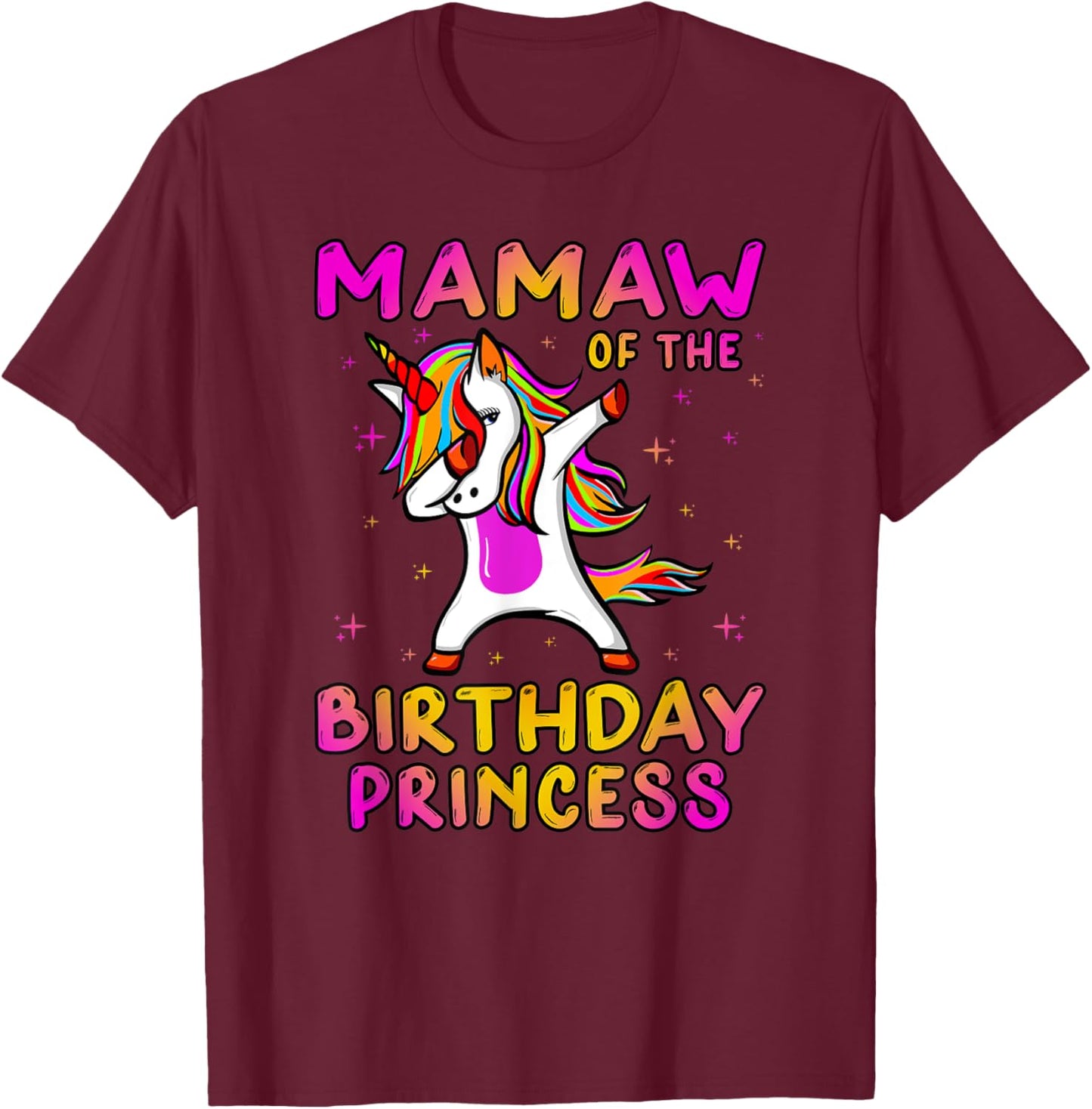 Mamaw Of The Birthday Princess Girl Grandma Dabbing Unicorn T-Shirt - T-Shirt | Maroon