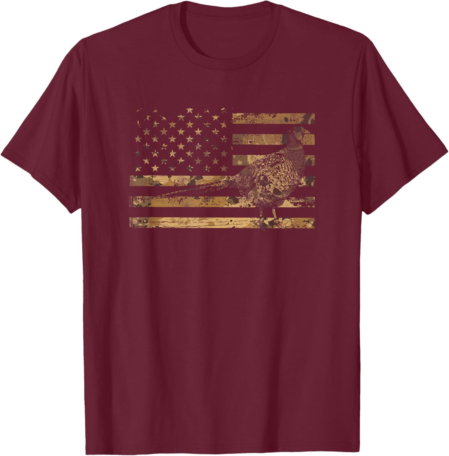 Pheasant Bird Hunter American Flag Camouflage Pheasant Hunt T-Shirt - T-Shirt | Maroon