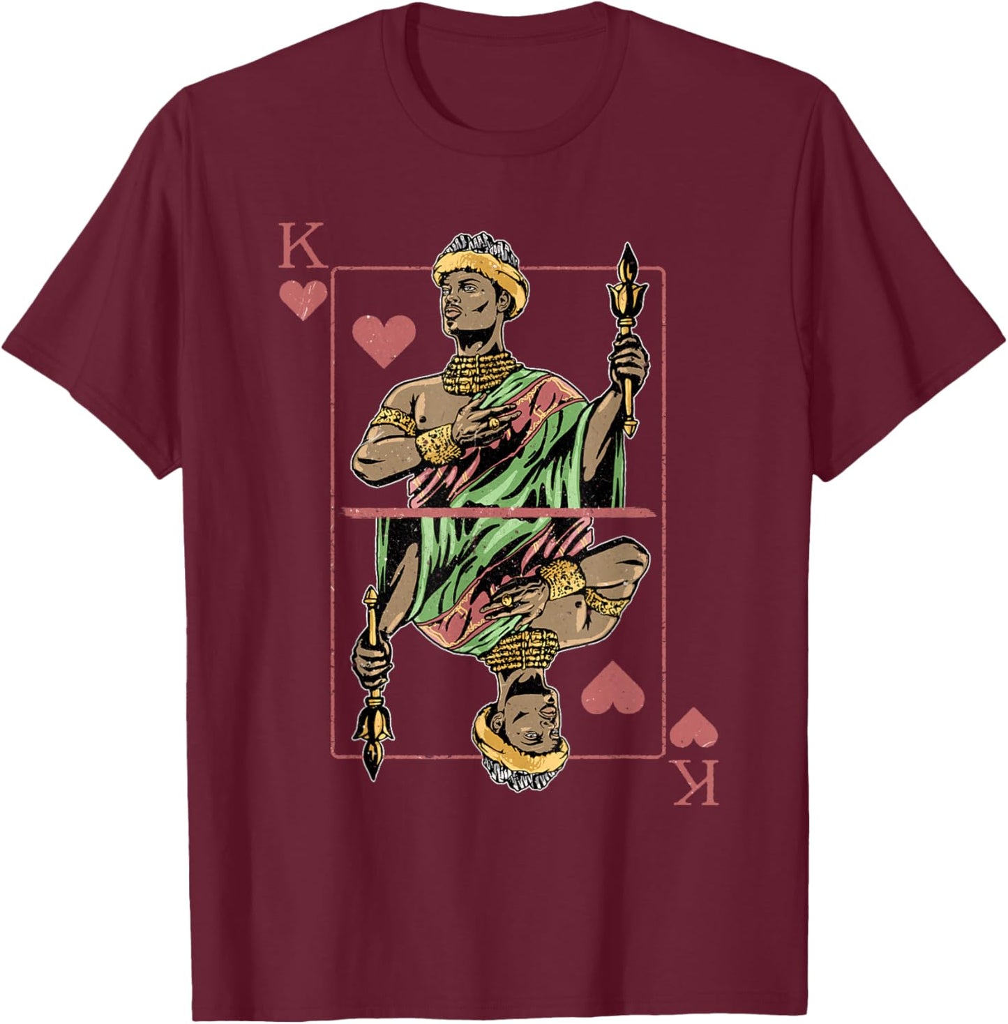 African King Card Hearts Black Pride Couple Matching T-Shirt - T-Shirt | Maroon