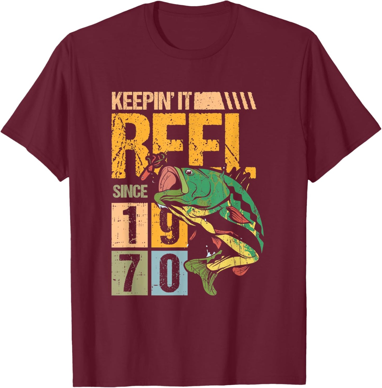Keeping It Reel Since 1970 Vintage Fishing Fish Fisher T-Shirt - T-Shirt | Maroon