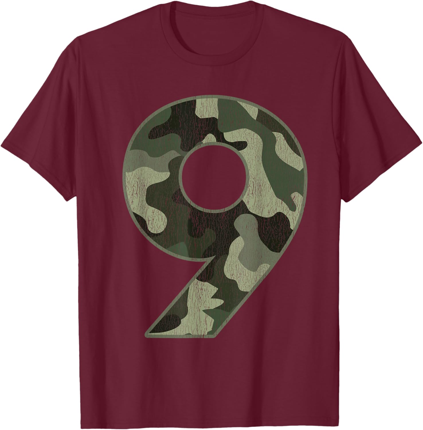 9th Birthday Army Birthday Party 9 Years Old Camo Number 9 T-Shirt - T-Shirt | Maroon