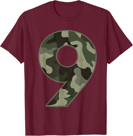 9th Birthday Army Birthday Party 9 Years Old Camo Number 9 T-Shirt - T-Shirt | Maroon