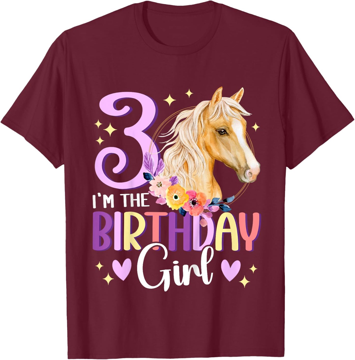 3rd Birthday Horse Girl Third birthday girl 3 years old T-Shirt - T-Shirt | Maroon