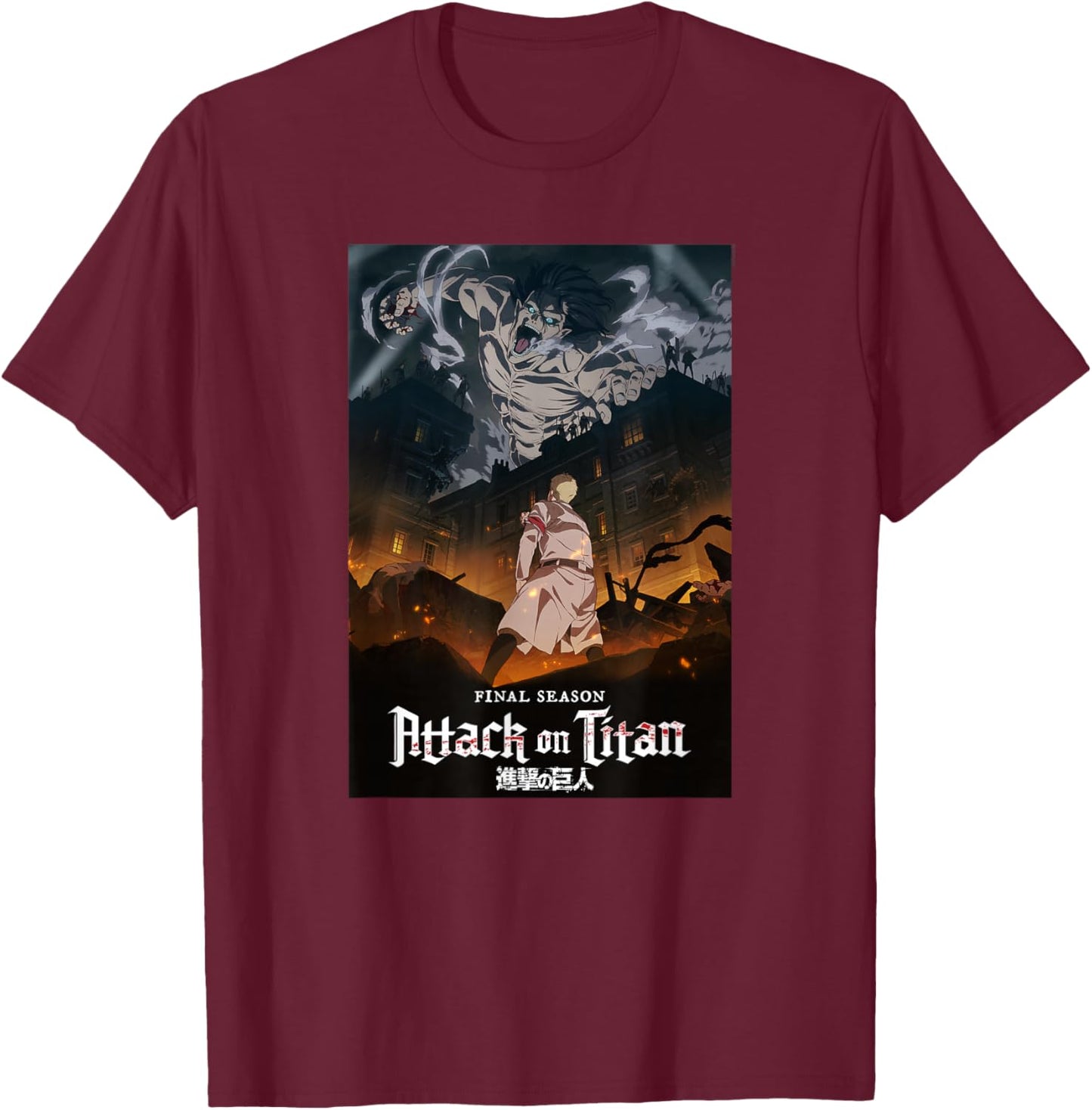 Attack on Titan Season 4 Key Art with Show Logo Anime T-Shirt - T-Shirt | Maroon