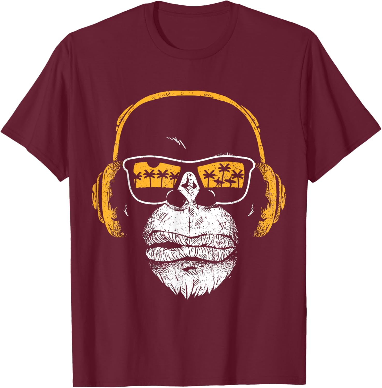 Monkey with DJ headphones and sunglasses monkey T-Shirt - T-Shirt | Maroon