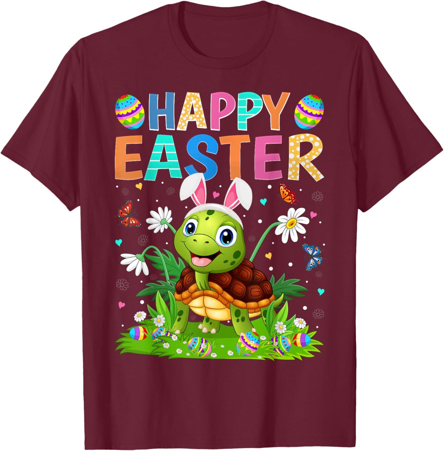 Happy Easter Bunny Egg Funny Turtle Easter Sunday T-Shirt - T-Shirt | Maroon