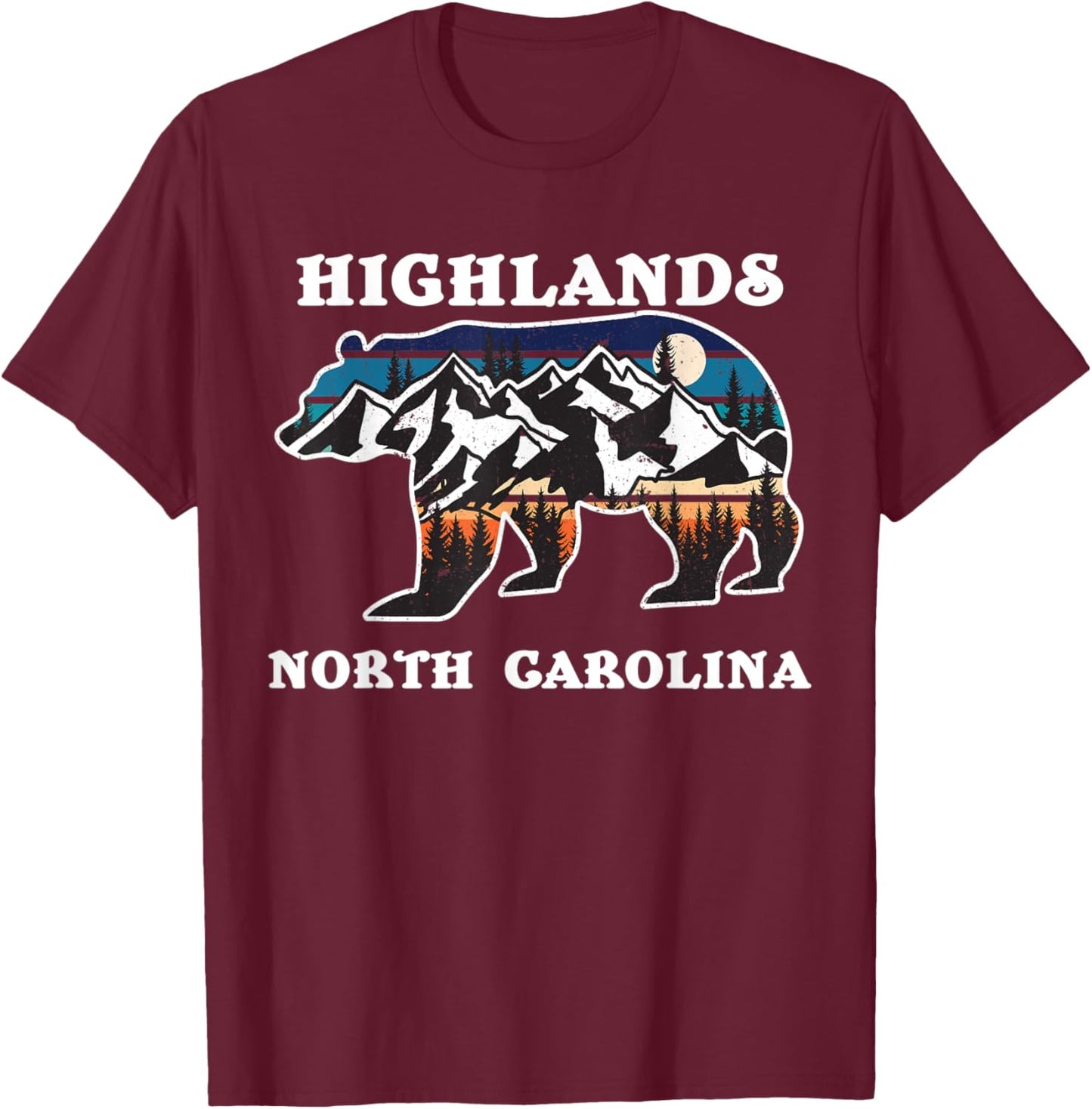 Highlands North Carolina NC State Vintage Retro Bear Graphic T-Shirt - T-Shirt | Maroon