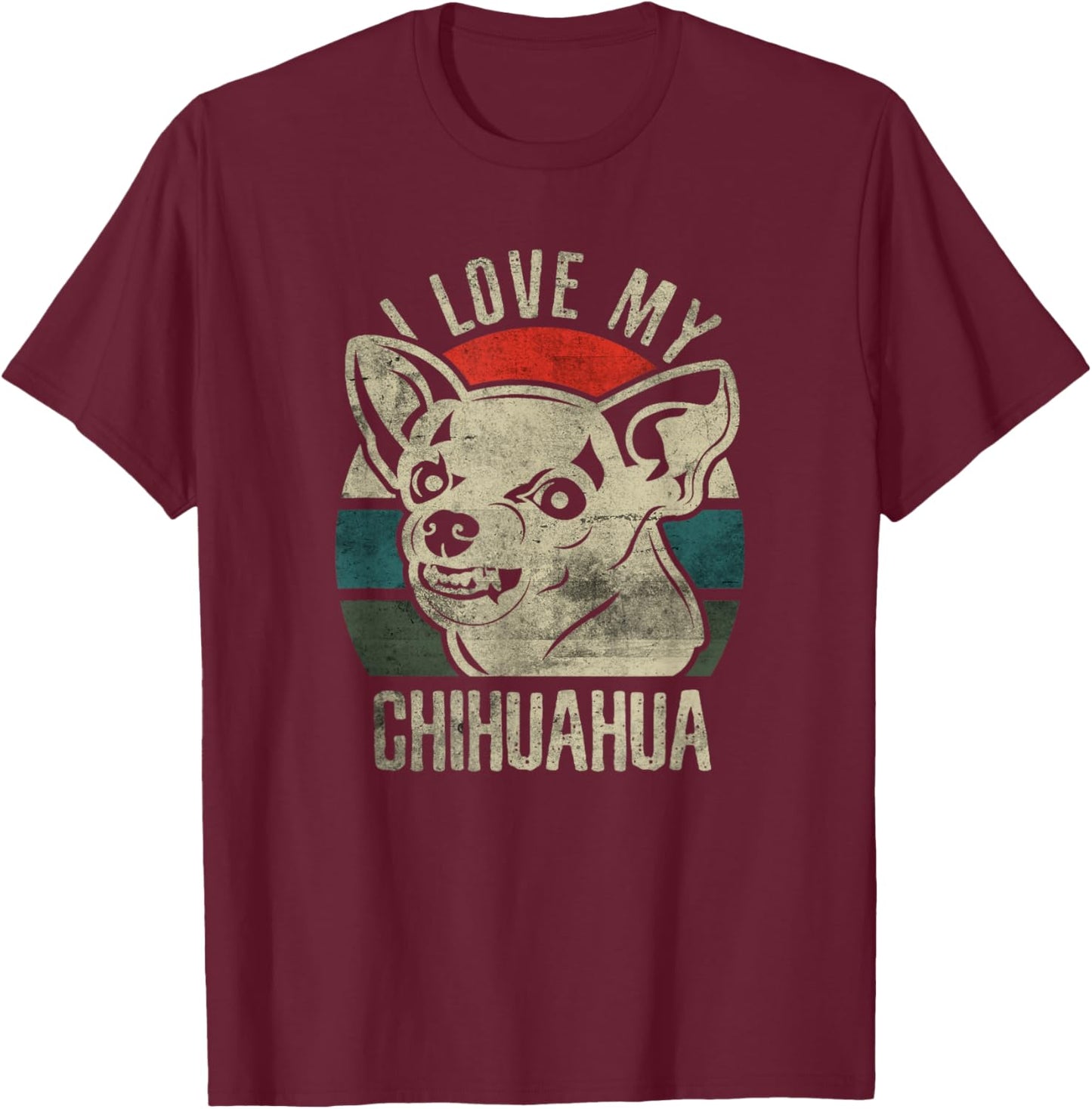 Angry Chihuahua I Love My Chihuahua Retro Sunset Vintage T-Shirt - T-Shirt | Maroon