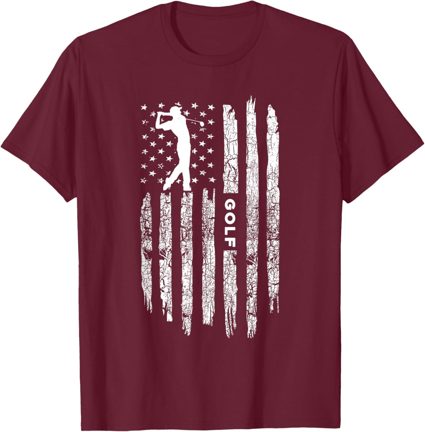 Vintage Golfer Costume American USA Flag Golf Golfing Lover Women Kids Men T-Shirt - T-Shirt | Maroon