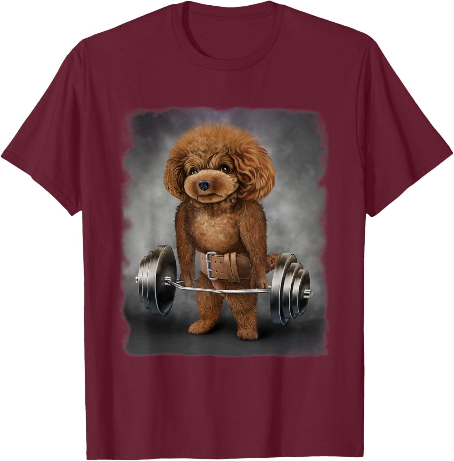 Poodle Dog Muscle Training with Barbell Shrug Bar Fitness Men Women Kids T-Shirt - T-Shirt | Maroon
