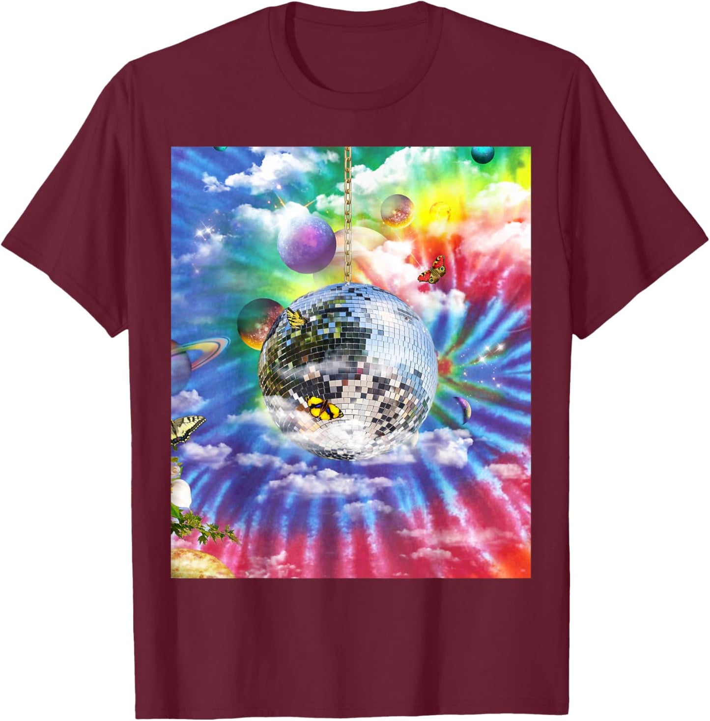 Trippy Rainbow Tie Dye Disco Ball T-Shirt - T-Shirt | Maroon